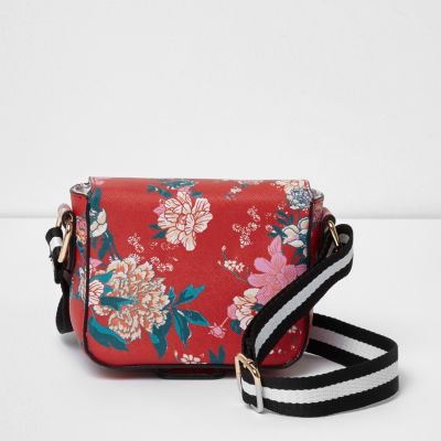 Girls red and pink floral cross body bag